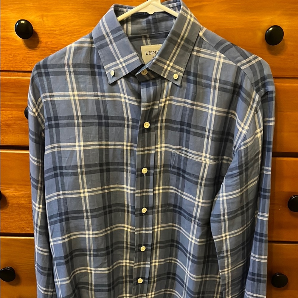 Ledbury Linen Blue Plaid Button Down Shirt